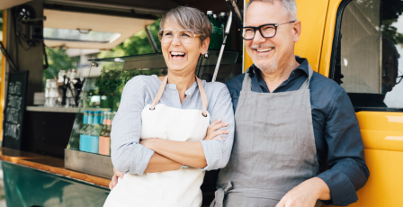 Small business owners stood outside their coffee van