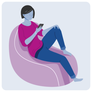 Illustration of a woman lounging on a beanbag, while using her phone