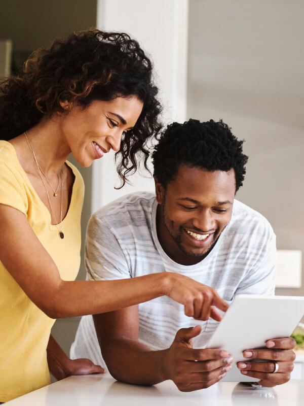 A couple interacting with a product