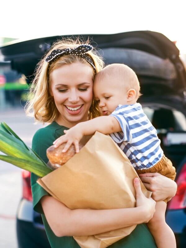 Woman shopping with her child